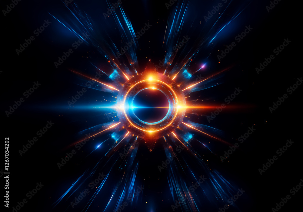 Aufkleber dynamic abstract image featuring a bright central circle surrounded by radiating lines in vibrant bl