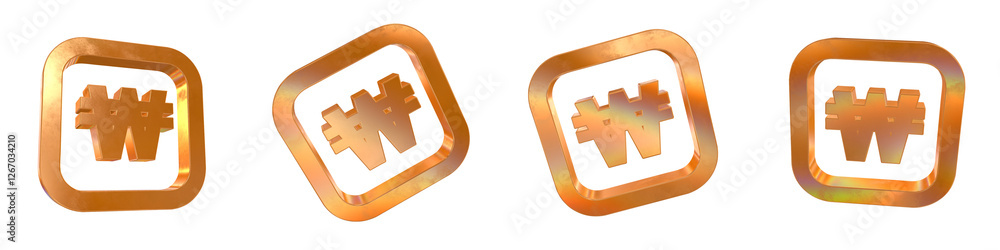 Poster Set of 4 3d won curved rectangle outline shapes with golden and rainbow effects isolated on a transparent background. 3d elements for graphic design.