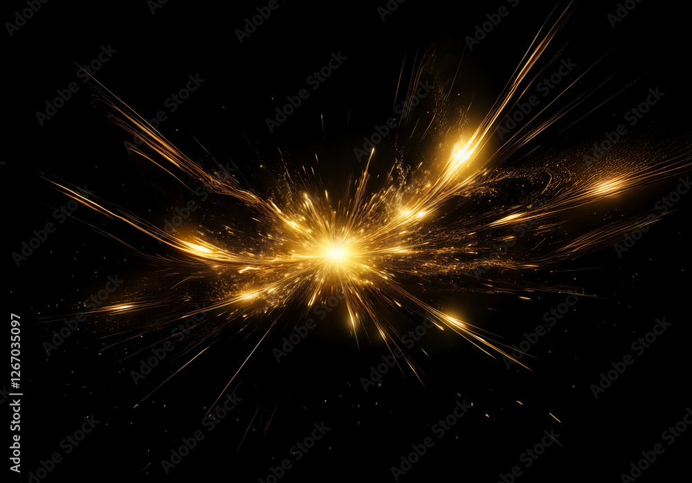 Aufkleber golden burst of light on a dark backdrop. a radiant flash of energy with streaks and sparks creates 