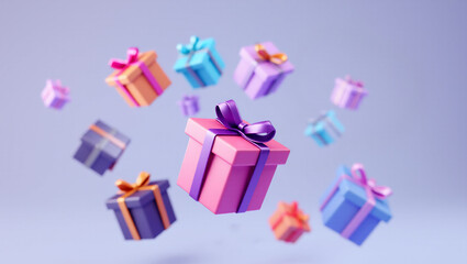 Floating Colorful Gift Boxes on Pastel Background &ndash; 3D Render