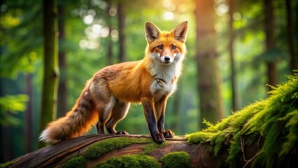 Fototapeta premium Charming wildlife photography: a red fox nestled in the woods.