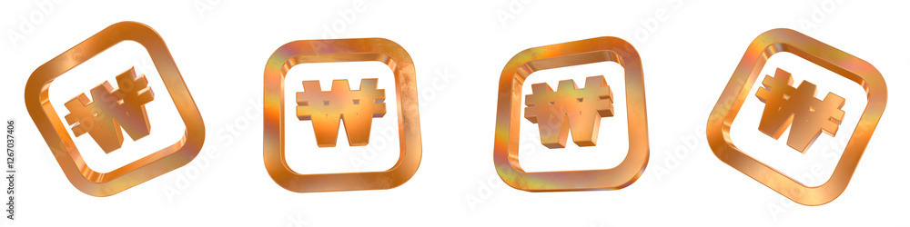 Poster Set of 4 3d won curved rectangle outline shapes with golden and rainbow effects isolated on a transparent background. 3d elements for graphic design.