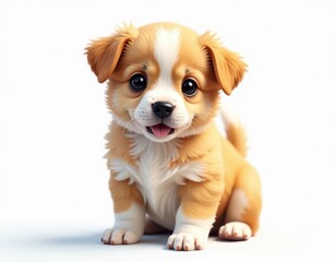 Adorable Cartoon Puppy, Cute Dog, Happy Pet