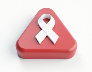 Fototapeta premium White Ribbon on Red Triangle Awareness Symbol 3D Render