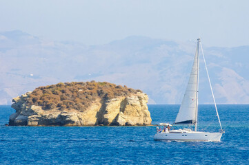 Yacht sailing in the Aegean sea, Turkey