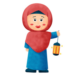 Ramadan lanterns glowing in hijab girls hand. Perfect for festive Ramadan designs, Islamic holiday graphics, and diverse cultural concepts