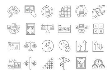editable stroke of data analysis line art illustration on white background 