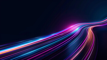 Abstract Light Trails: A mesmerizing digital art piece depicting vibrant light trails that dance and flow across a dark background, creating a sense of motion and energy.