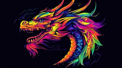 Vibrant colorful dragon head, fantasy art, glowing, detailed