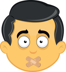 Fototapeta premium vector illustration yellow emoji character male, with adhesive strips on the mouth in concept of keeping silent or shutting up