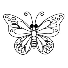 Butterfly line art suitable for coloring books, educational materials, logos, and decorative design projects. Simple blackline design for versatile use