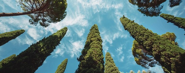 A group of trees with a clear blue sky in the background