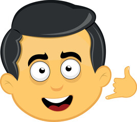 vector illustration yellow emoji character male, making a call me by phone or shake gesture with his hand