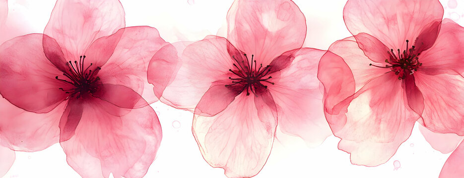 Pink blossom floral banner, white background, website header