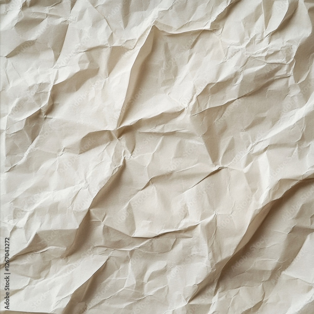 Aufkleber crumpled beige paper texture with various folds and shadows created by light. generative ai