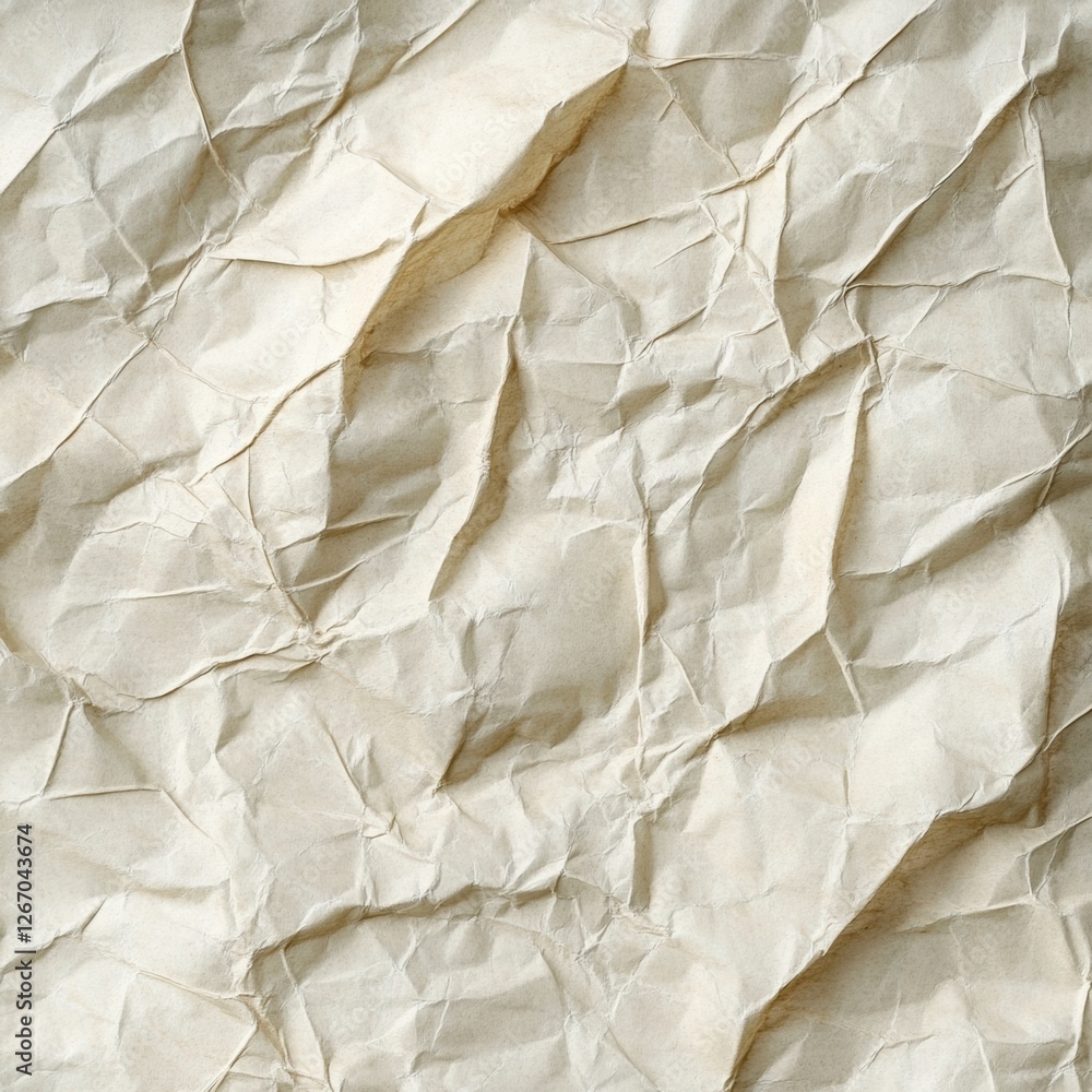 Aufkleber crumpled paper texture showcasing intricate folds and shadows in soft neutral tones. generative ai