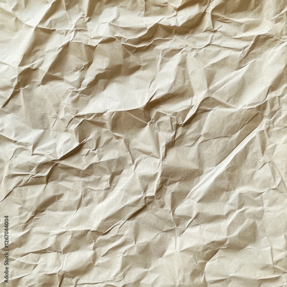 Poster crumpled brown paper texture showcasing natural wrinkles and folds under soft light in a minimalisti