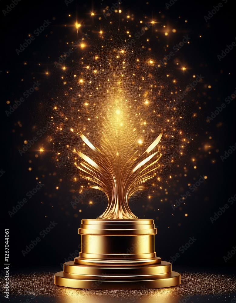 Poster abstract particle award with glitter effect on dark background. generated image