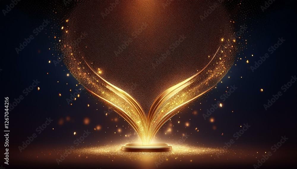Poster abstract particle award with glitter effect on dark background. generated image