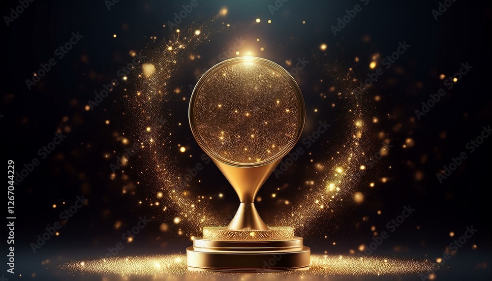 Poster abstract particle award with glitter effect on dark background. generated image