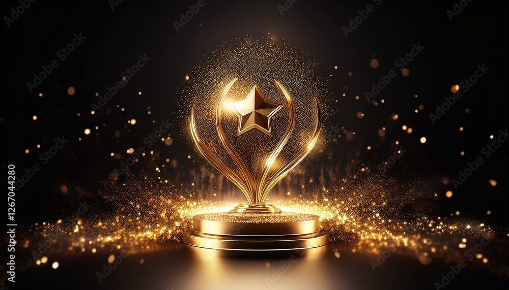 Poster abstract particle award with glitter effect on dark background. generated image
