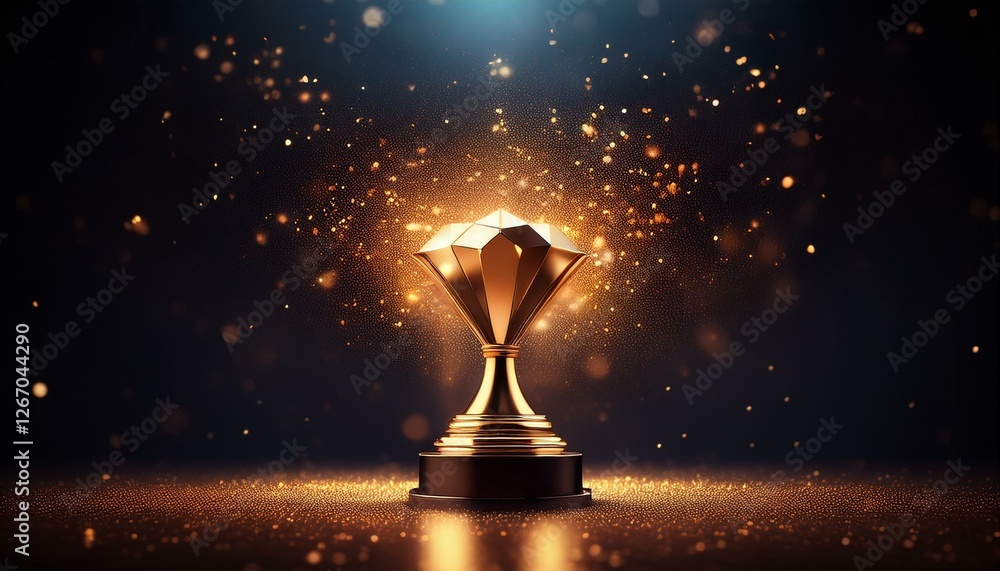 Poster abstract particle award with glitter effect on dark background. generated image