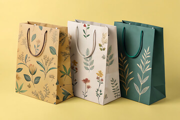 Elegant and high-resolution shopping bag, a clean yellow background, and a sustainable design.