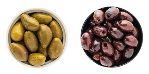 delicious olives olives in bowl, top view, close up