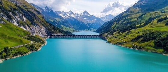 Climate Change and global warming and Conservation. Serene lake surrounded by mountains and lush greenery.