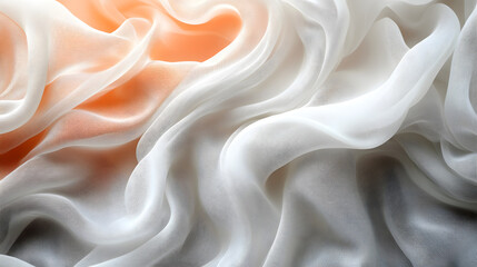 Fototapeta premium Elegant Silk Fabric: Luxurious folds of delicate silk fabric in shades of white and orange create a sense of flow, texture, and opulence.