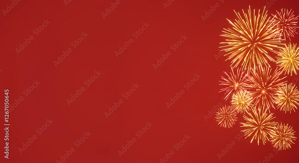 Poster bright fireworks explode on a rich red background, leaving plenty of room for additional text or gra