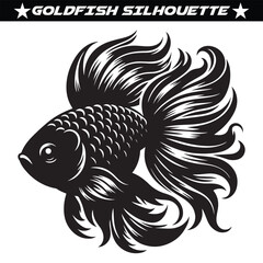 Goldfish silhouette, black and white goldfish vector.