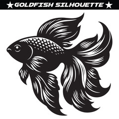 Goldfish silhouette, black and white goldfish vector.