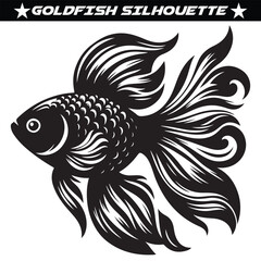 Goldfish silhouette, black and white goldfish vector.