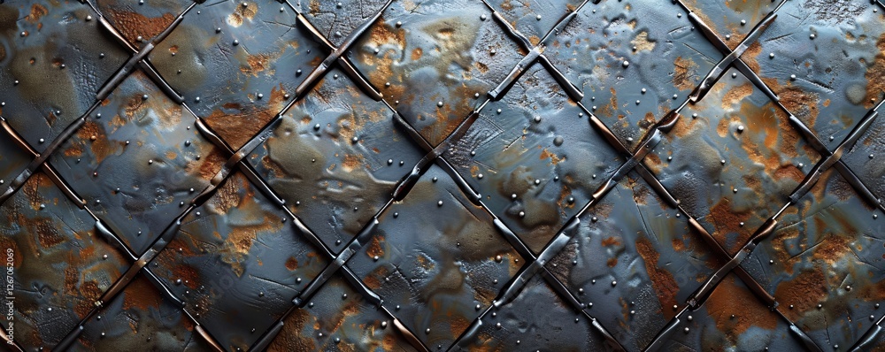 Poster a metal surface with a pattern of squares and circles