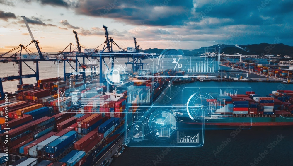 Poster port container tracking with data visualization