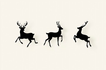 Fototapeta premium Three Reindeer running gracefully, winter season, Christmas holiday, card