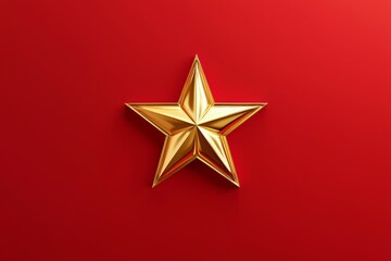 Golden star on red background with lighting effect. AI generated