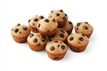Chocolate chip muffins on white background. AI generated