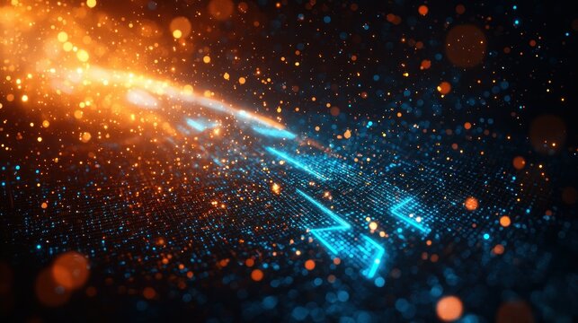 Abstract data stream visualization with a futuristic neon effect for technology