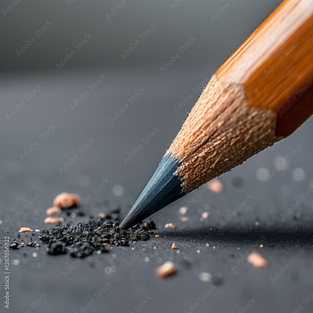 Poster charcoal pencil sketching: close-up of a sharpened charcoal pencil leaving a trail of dark graphite 