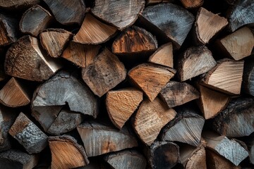 Fototapeta premium Stacked wooden logs showing natural texture. AI generated
