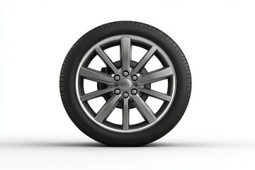 Obraz premium Shiny metallic wheel rim on white background. AI generated