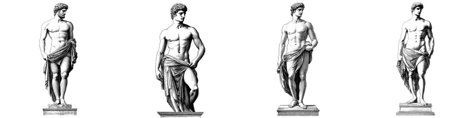 Fototapeta premium Ancient greece statue man, black ink sketch in dotwork vector illustration