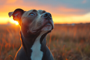 Golden Hour's Canine Gaze, A Majestic Dog's Sunset Perspective
