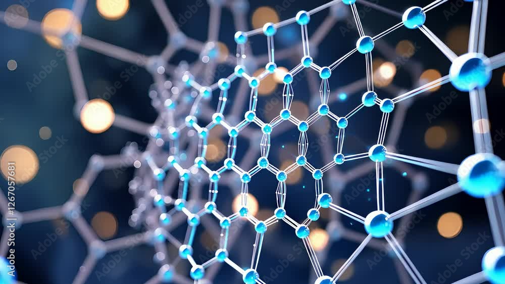 Aufkleber futuristic molecular structure with glowing blue nanotechnology network and abstract science backgro