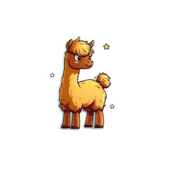Fototapeta premium Adorable Cartoon Alpaca with Blonde Hair and Stars - Cute Animal Illustration