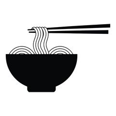 Bowl of noodles with chopsticks, restaurant icon. Simple and elegant vector illustration, isolated on white background.