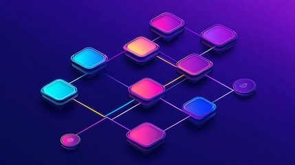Neon Colored Squares Connected In A Network Pattern