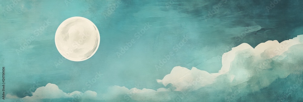 Poster moonlit sky with soft clouds creating a serene atmosphere at twilight. generative ai